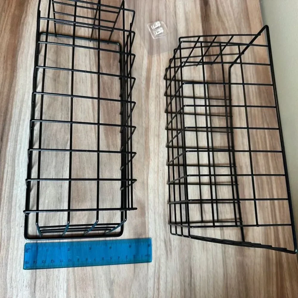 MaraFansie 2 Black Wire Wall Storage Baskets Adhesive Mount Organizer 11x5